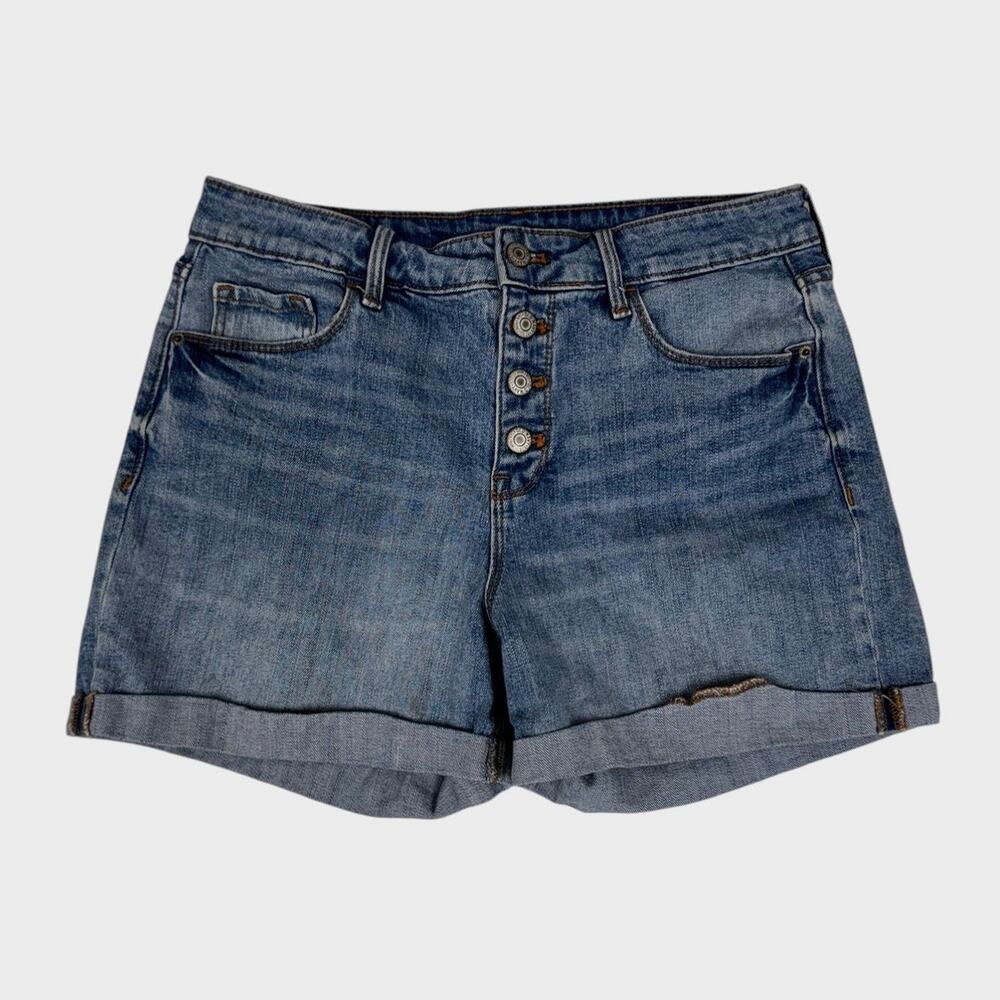 Old Navy High Rise Secret Slim Pockets Button Fly Womens 10 Blue Denim Shorts